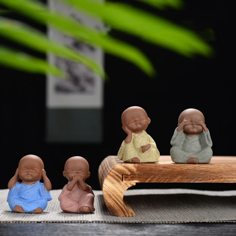 

Small Monks Ceramic Ornaments Figurine Tathagata Ceramic Monks Tea Ceramic Monks 4pc