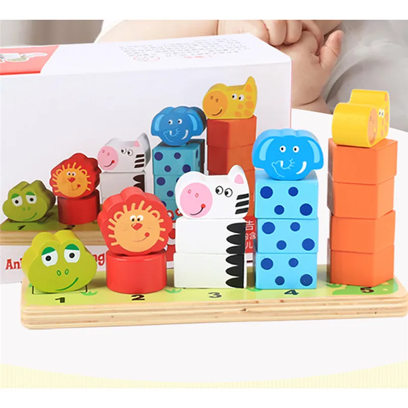 Деревянные блоки Монтессори деревянная обучающая головоломка животные