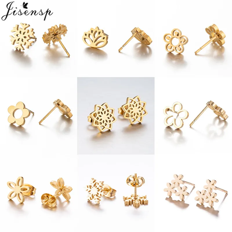 

Bohemia Cute Flower Earrings for Women Tiny Stainless Steel Daisy Snowflake Mandala Stud Earings Korean Design Valentine Gifts