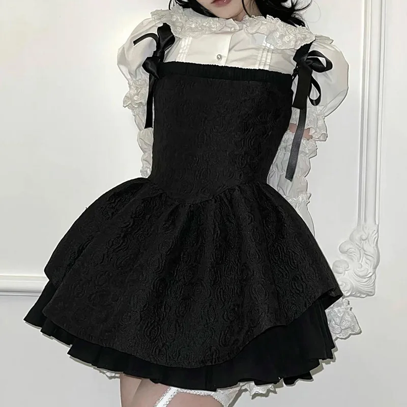 

Gothic summer A-line dress sexy jacquard strap high waist dress black party mini dress retro slim suit
