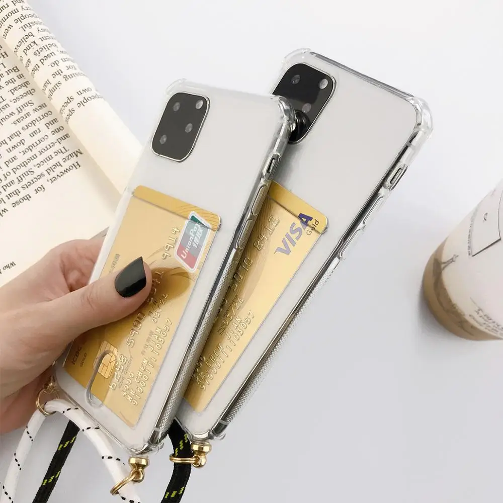 Прозрачный чехол для телефона с держателем карт iPhone 11 Pro XS Max 5 5s SE2020 6 6S 7 8 Plus X XR