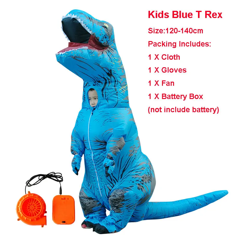 kids blue Надувной костюм динозавра для взрослых, T-REX, карнавальный костюм динозавра, костюм на Хэллоуин для мужчин и женщин, вечерние костюмы - Цвет: kids blue