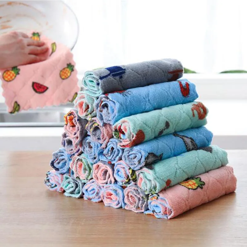 

Double Sided Dishcloth Lazy Rag Absorbent Microfiber Kitchen Cleaning Cloth Tableware Household Cleaning Towel Kitchen Tool