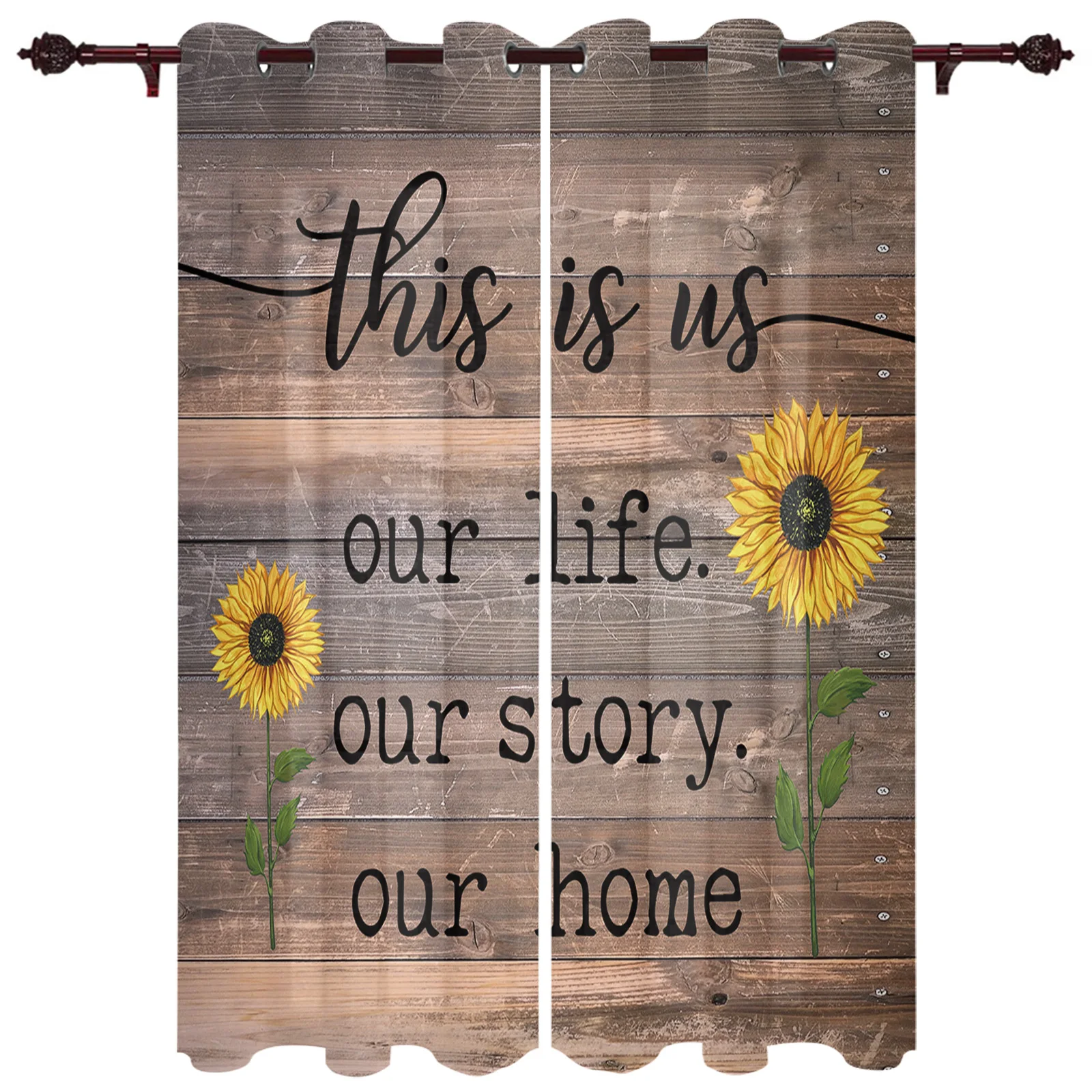 Гостиная занавески деревенские подсолнечника обои древесины Современный