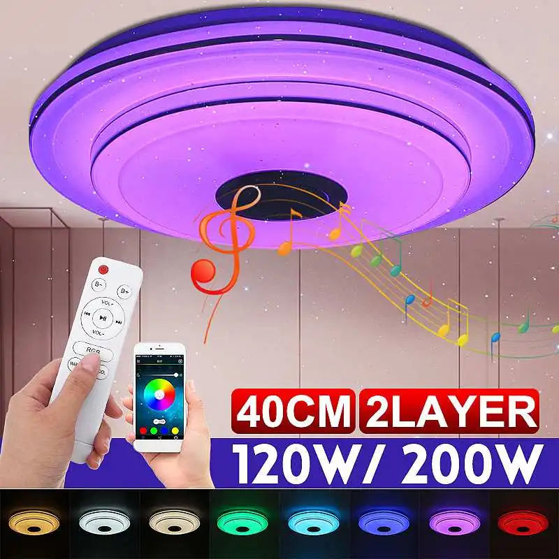 

Умный потолочный светильник, 120 Вт/200 Вт, 40 см, 2 слоя, RGB светодиодный потолочный светильник с регулируемой яркостью, приложение, bluetooth, музыка...