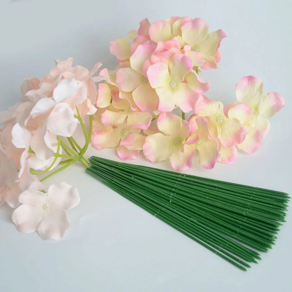 100 шт. 17 см/25 см DIY искусственный Шелковый цветок стебель зеленый Пластик провод