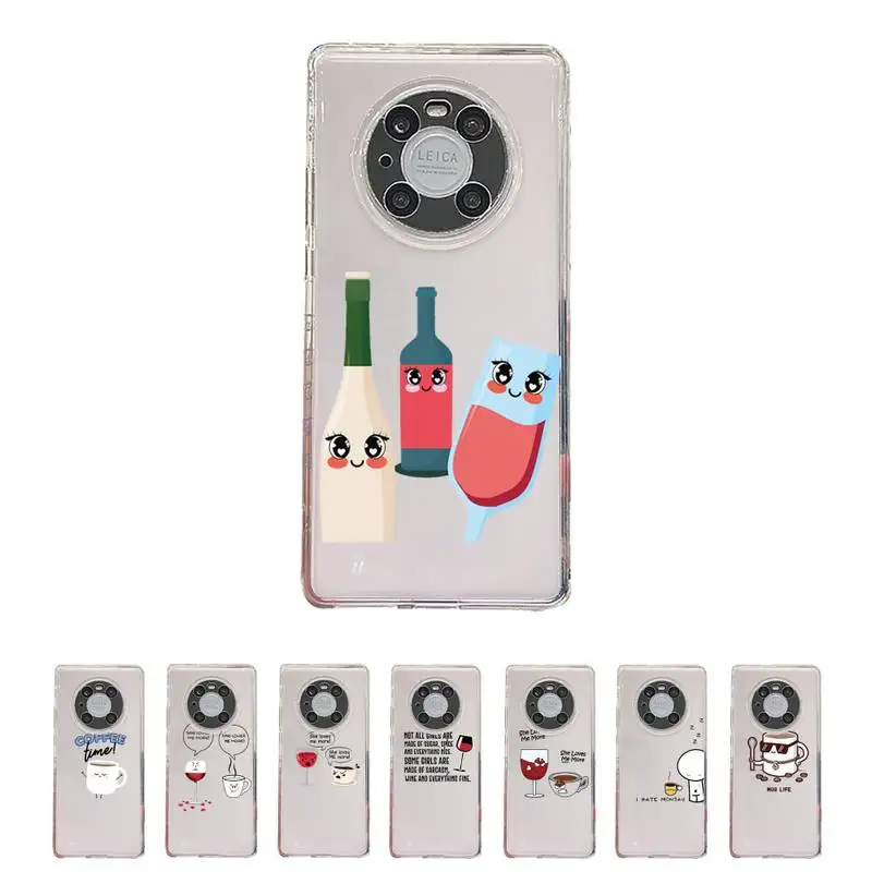 

Coffee Wine Cup Phone Case Transparent For Huawei enjoy 20 10 9 8 7 S SE E C Z pro plus lite Soft TPU Clear Mobile bags