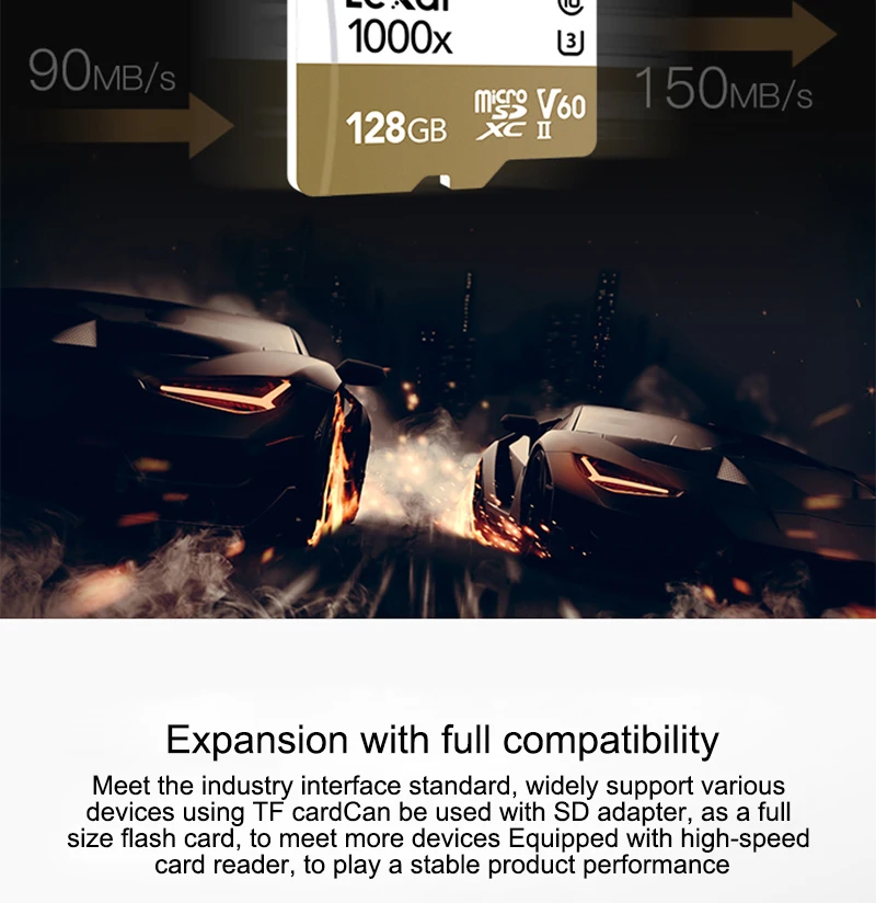 Lexar карты памяти 32 Гб 64 Гб 256 1000x Micro SD 150 МБ/с. C10 устройство для считывания с tf-карт для Камера