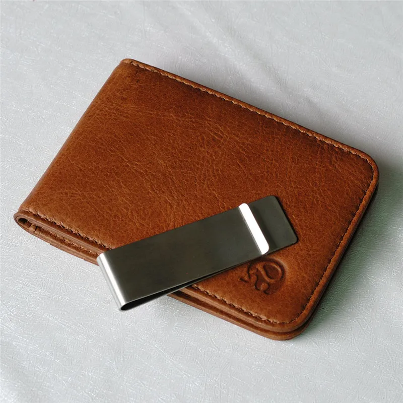 Man's Fashion sale Mini genuine leather money clip wallet for women with credit card slots slim men purse metal clamp | Багаж и сумки