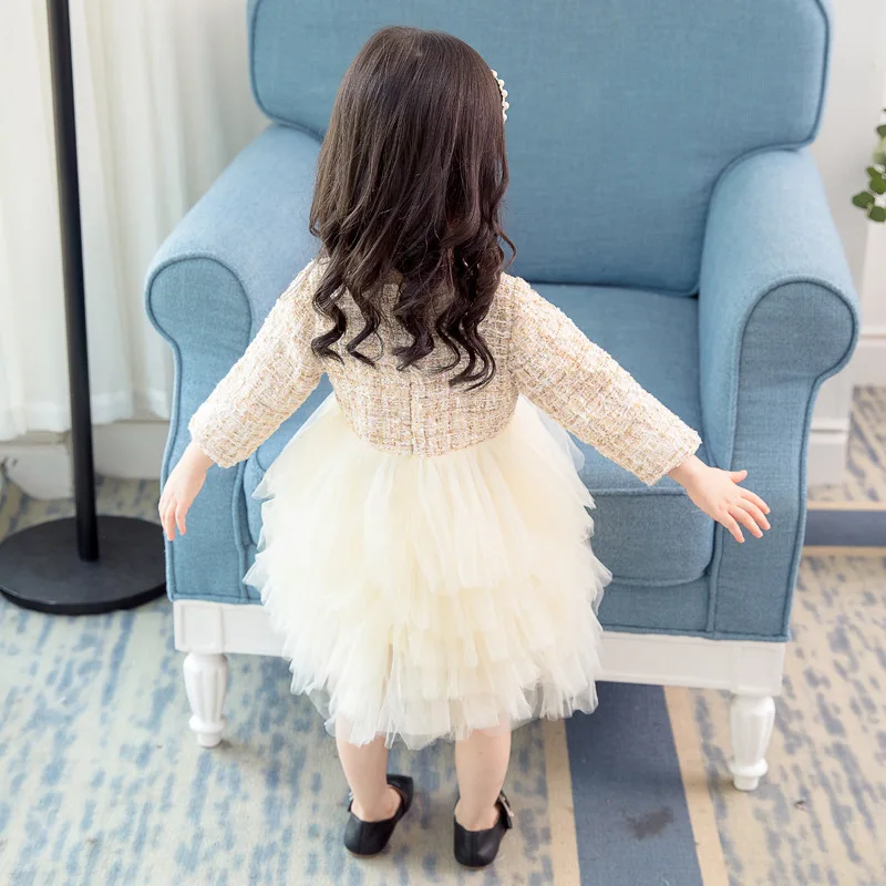 Brand Style Girl Champagne Dress Kids Birthday Wedding Party Elegant Ball Gowns Children Boutique Layered Princess | Детская одежда и