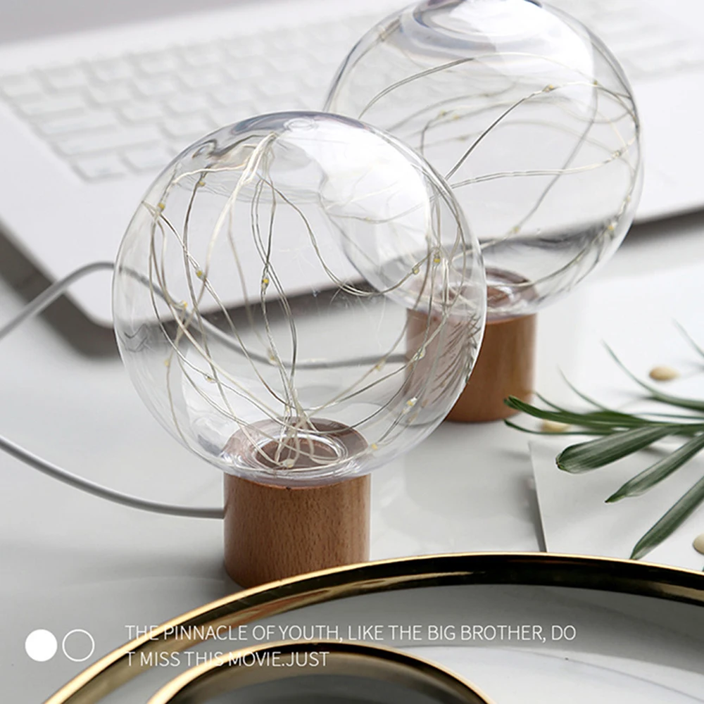 Светодиодный ночник лампа с USB подзарядкой шар свет деревянной основой домашний