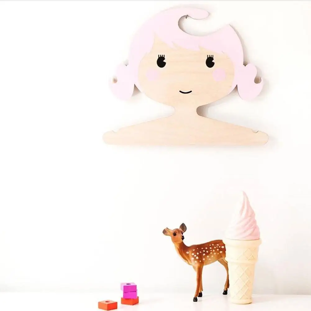 

Wooden Cartoon Girl Shape Coat Hanger for Kids Room Storage Decoration