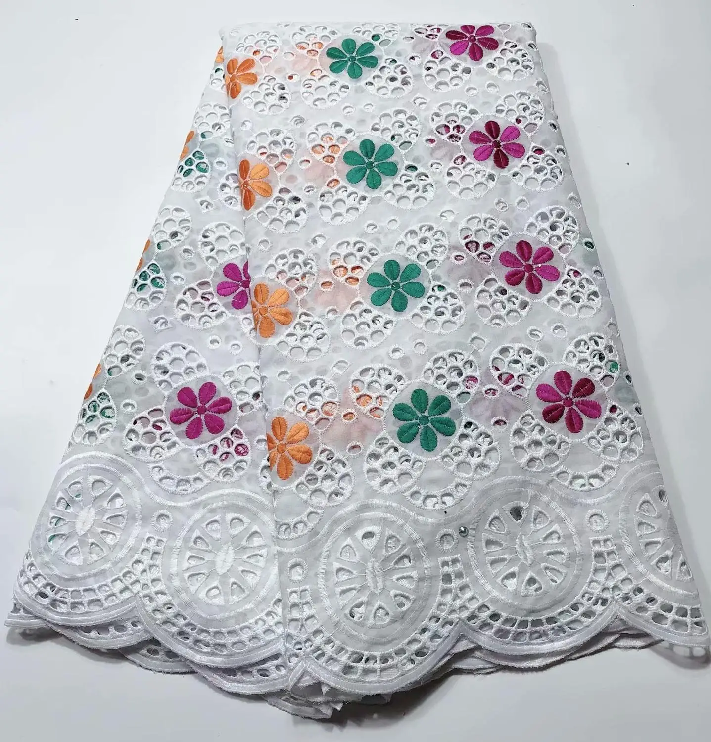 Белая швейцарская вуаль из 100% хлопка кружевная ткань с камнями африканская сухая