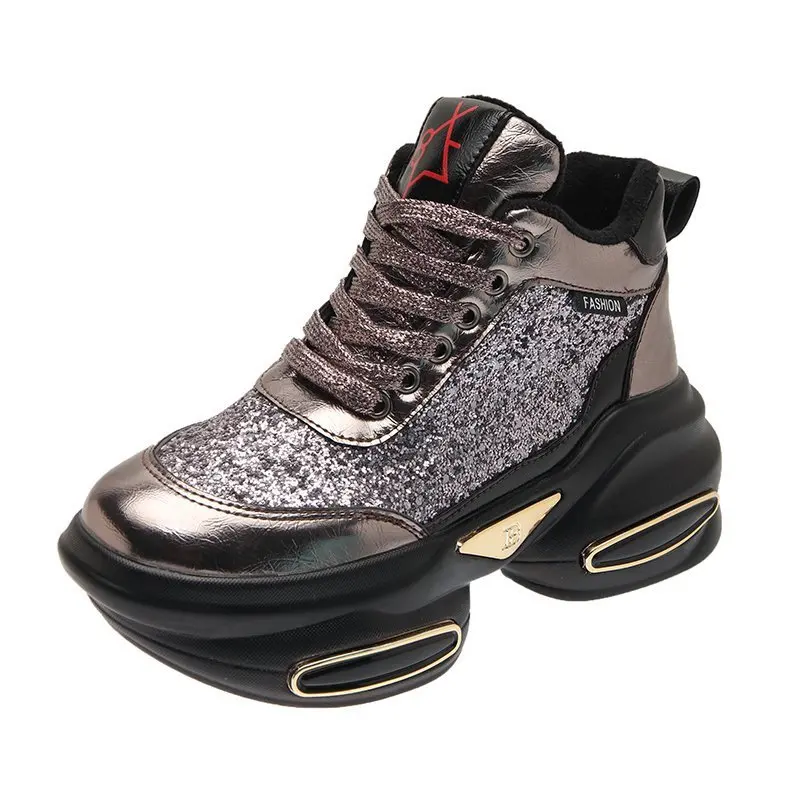 

Winter Woman Platform Sneakers Bling Chunky Plush Casual Shoes Fashion Keep Warm Old Dad Vulcanized Shoes Women 7cm 2021