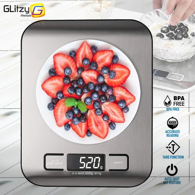 

Kitchen Scale Digital 5/10kg 1g Electronic Weight Grams and Ounces Stainless Weighing Balance Measuring Food Coffee Baking Scale