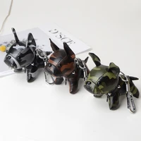 bulldog puppy keychains faux leather doll key rings hanging pendant key holder charm bags decor car trinket punk gift