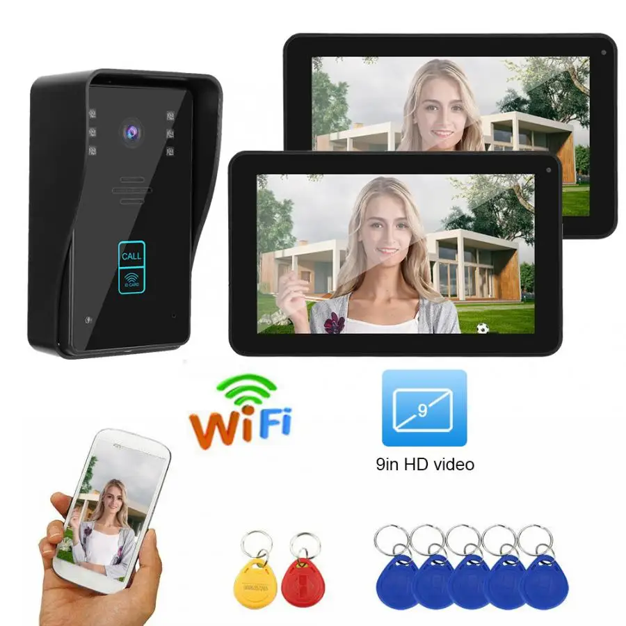 Visible Doorbell 9in 1V2 Wired Wifi RFID Card APP 2-Way Entry System 1080P IR-CUT Night View 100-240V smart doorbell | Безопасность и