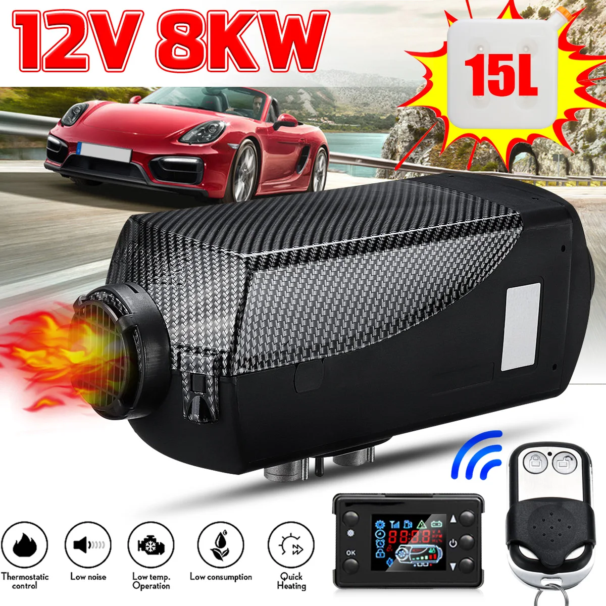 Новый 12 В 8000 Вт ЖК монитор автомобильный обогреватель с одним отверстием 8 кВт