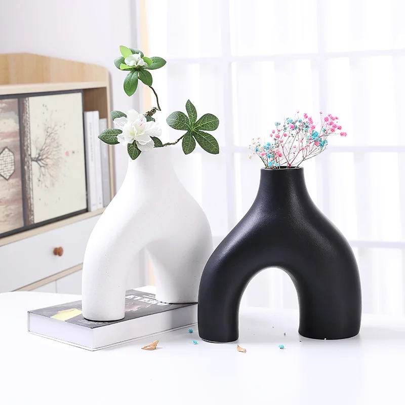 Nordic Ceramic Home Decoration Crafts Desktop Flower Arranger Hotel Living Room Bathroom Dcoration Accessories Vases