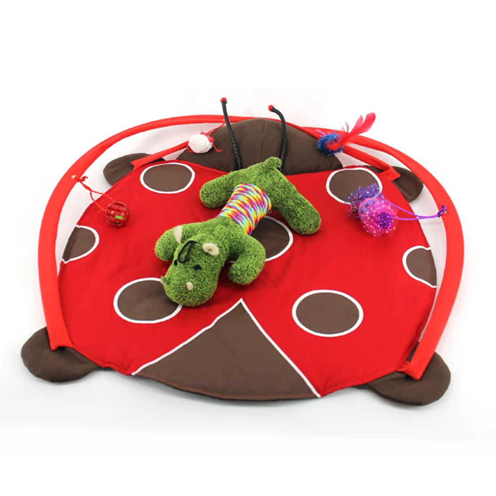 

Cat Play Mat Bed with 4 Hanging Toys Balls Toy for Cats Exercise Activity Playing Blanket Portable Pet Supplies