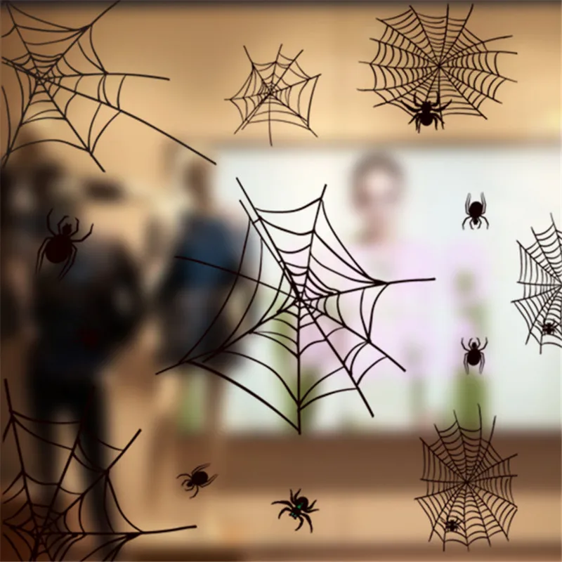 

4pcs/set Happy Halloween Window Stickers Bat Spider Web Wall Stickers Haunted House Decor Halloween Party Decoration Supplies