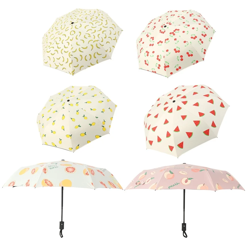 

Three Folding Automatic Foldable Fruit Umbrella Peach Watermelon Design for Women Girl Outdoor Traveling Anti-UV Sunny