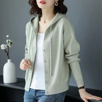 new arrrival spring and autumn style soft plus size long sleeve knitted outerwear hooded cardigan sweater women coats