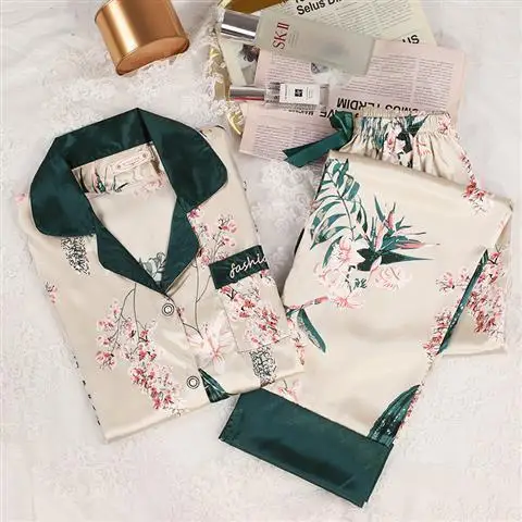 

2021 New Fashion Sleepwear Women's Cotton Cute Pajamas Girls Long Sleeve Tops+Pants With Pockets Polka Dot Casual Lounge Wear