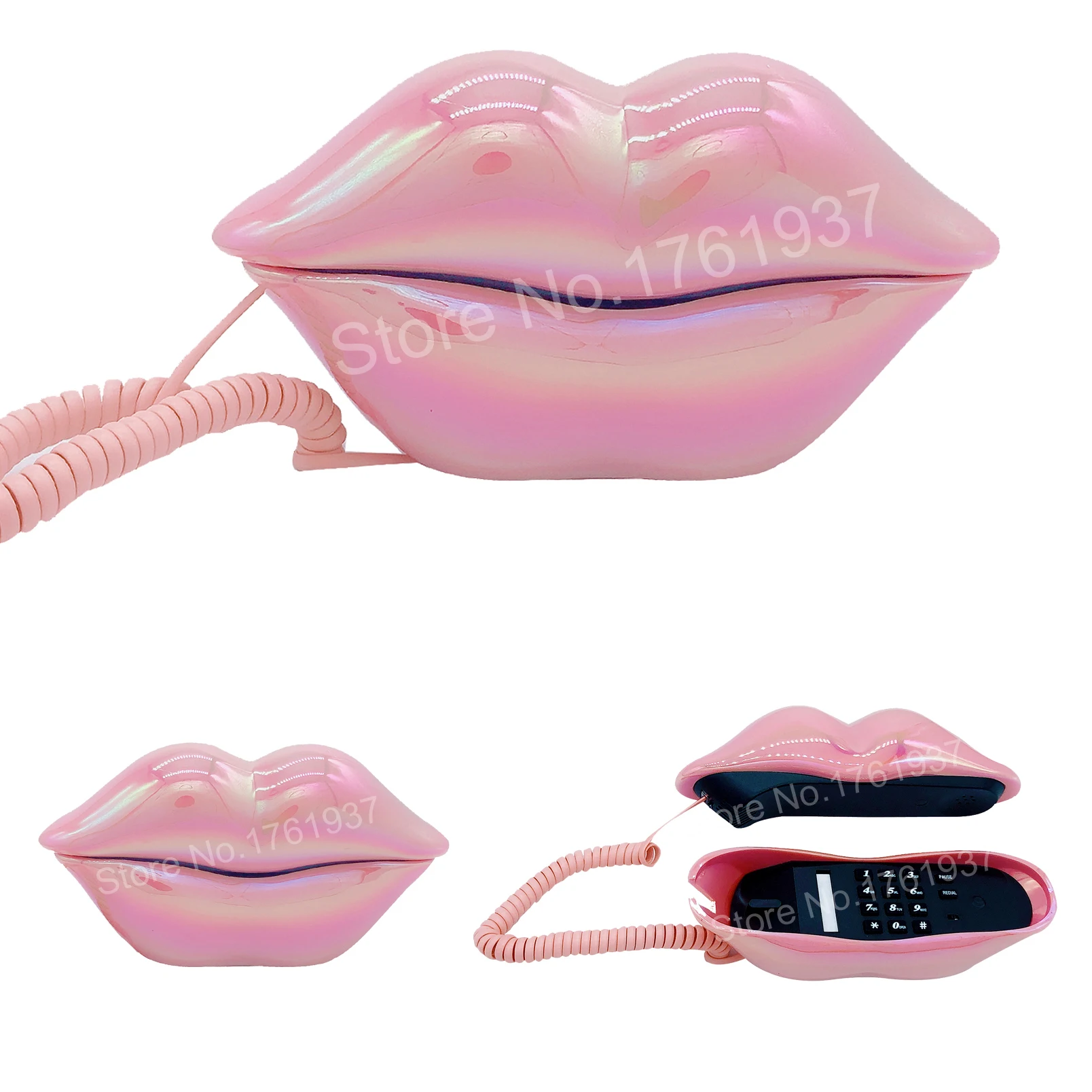 shiny lips telephone pink novetly fashion mouth phone for home office hotel decor basic landline phones for photography free global shipping