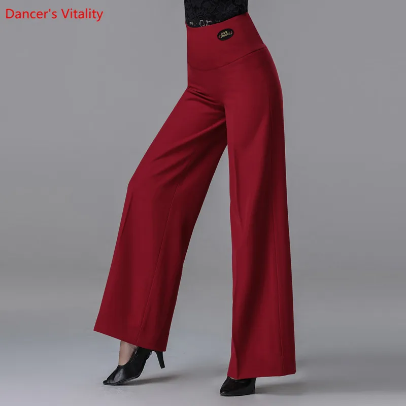 

Professional Ballroom Dance Pants 2018 New Adult High Waist Wide-leg Trousers Women Waltz Latin Square Dance Practice Costumes