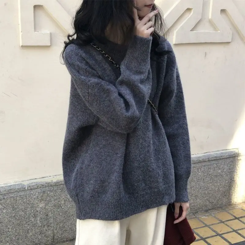 

Sweater women's new autumn winter 2022 Korean Hong Kong style simple jerseys loose grunge female all-match warm knit sweater