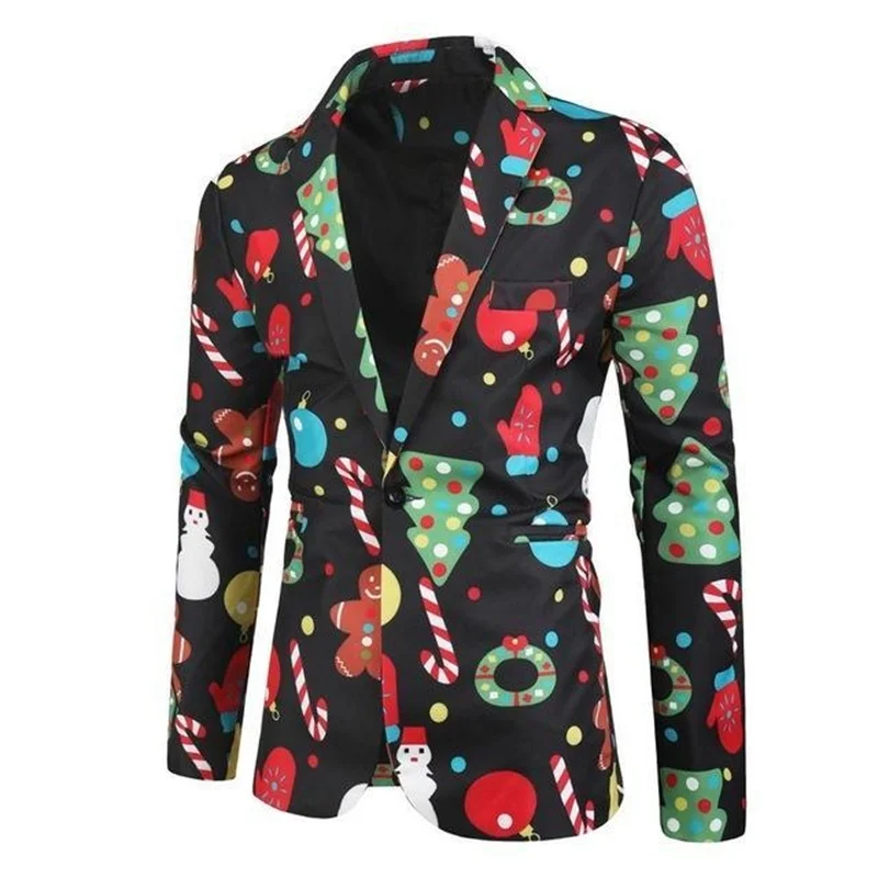 Men's Jacket Men Floral Print Painting 3D New Christmas Fashion Suit Blazers Party Coat Casual Slim Fit Blazer Buttons 2021 | Мужская