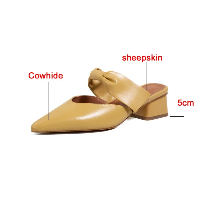 

French Vintage Retro Covered Toe Slingback Sandals Women Summer Natural Leather Medium Heels Laides Casual Mules Yellow Size 40
