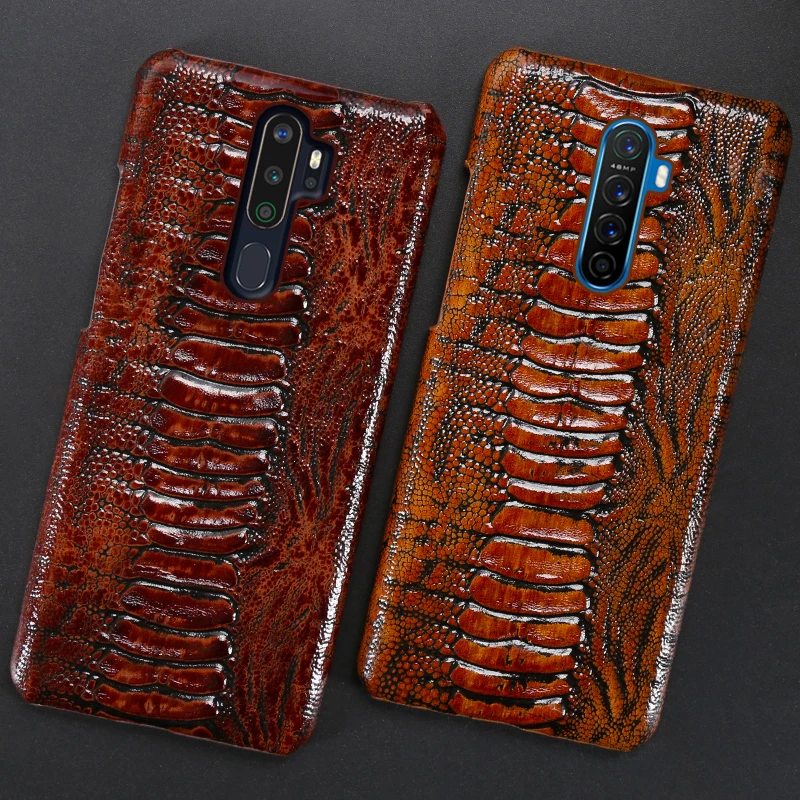 genuine leather phone case for oppo find x2 r15 r17 reno z 2z 2f 3 4 pro ace 2 a5 a9 2020 a11x k3 k5 ostrich foot texture cover free global shipping