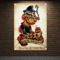 popeye the sailor tattoo art print posters banners wall chart senior art waterproof cloth tapestry flag home decor upholstery
