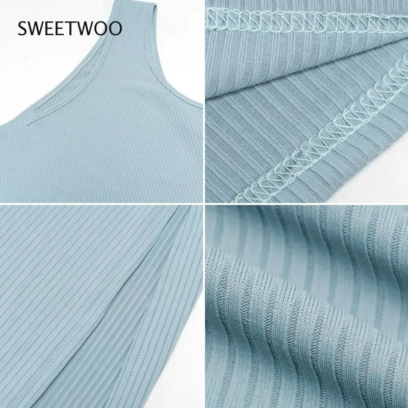 

Summer high slit beach party dress sexy blue one-shoulder ribbed dress female ribbed knit backless dress nightclub