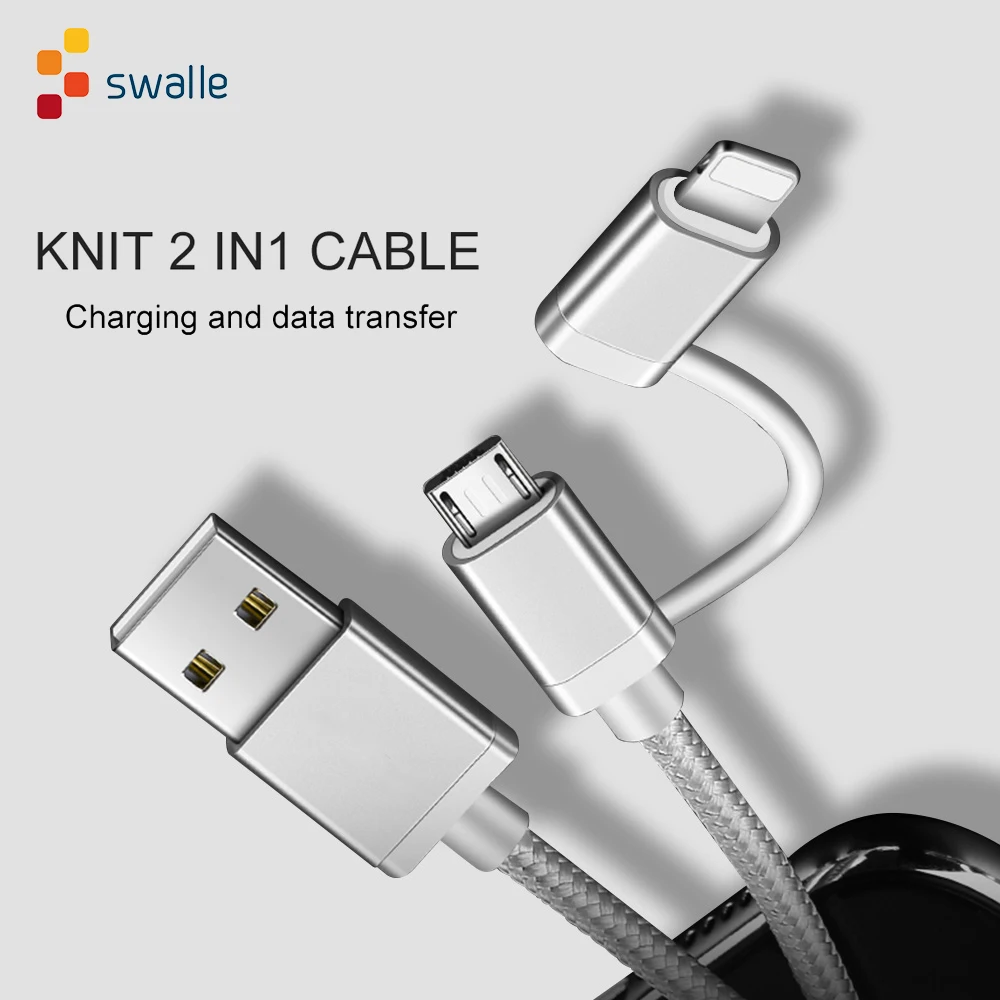 Swalle 2 в 1 вязаный usb кабель micro usb c кабель быстрое зарядное устройство 2A usb кабель для передачи данных для iPhone 11 XR andriod кабель для мобильного телефона