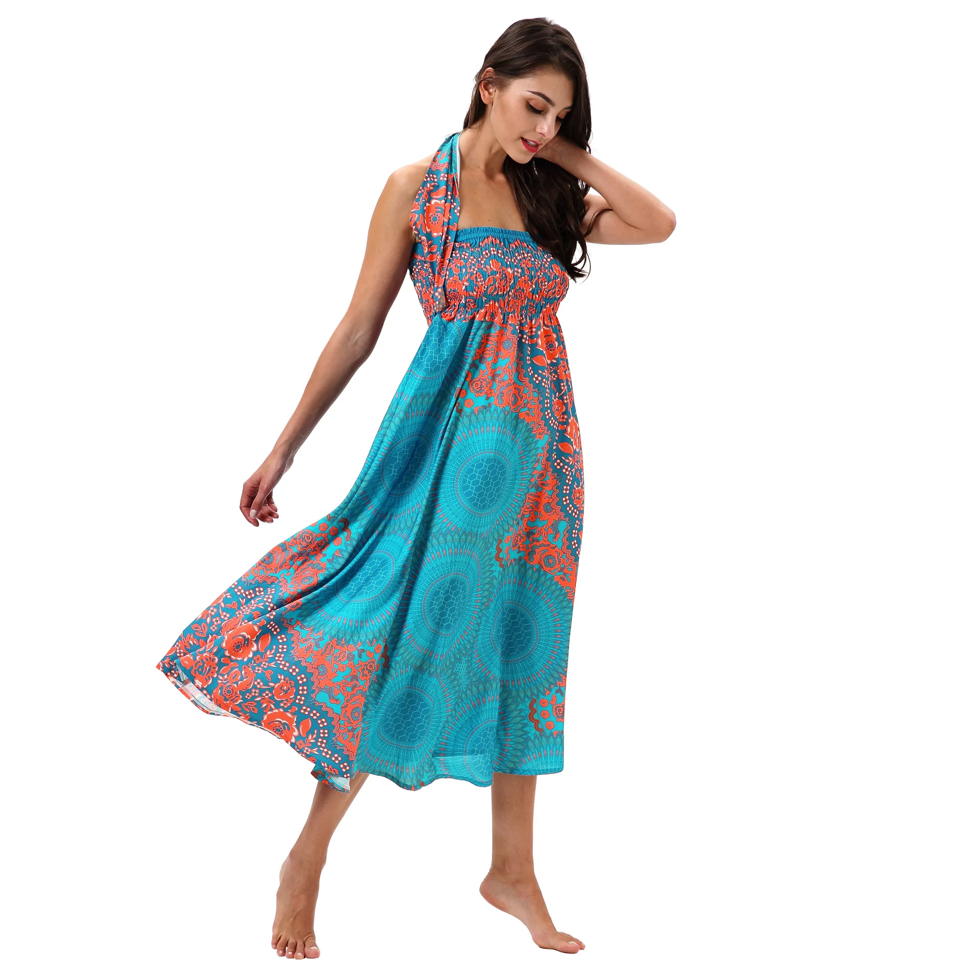 Один размер платье с цветочным принтом для женщин в тайском стиле Bing Пышная юбка