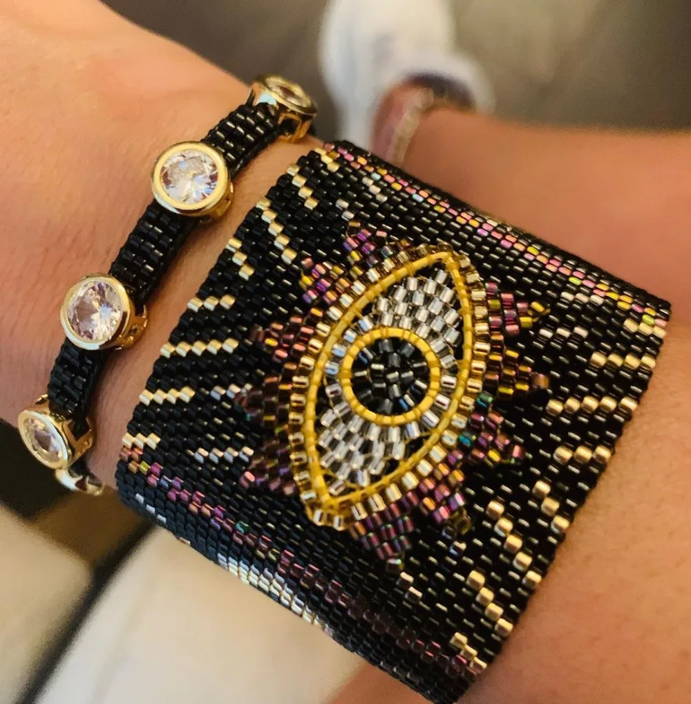 Мужские и женские браслеты с подвесками Rttooas Evil Eye MIYUKI черные турецким шармом