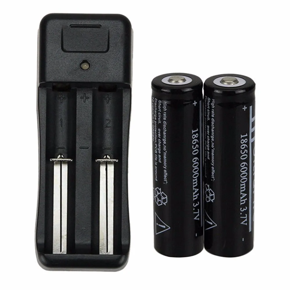 

Gtf 2 pces 18650 6000 mah 3.7 v li-ion rechargeable battery + ue battery charger