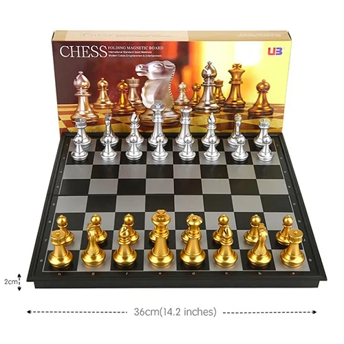 36x36x2cm Супер большой дом Международный шахматный набор Магнитная складная доска с золотым серебром 32 шахматные фигуры 36x36x2/32x32x2 см - Цвет: 36x36x2cm