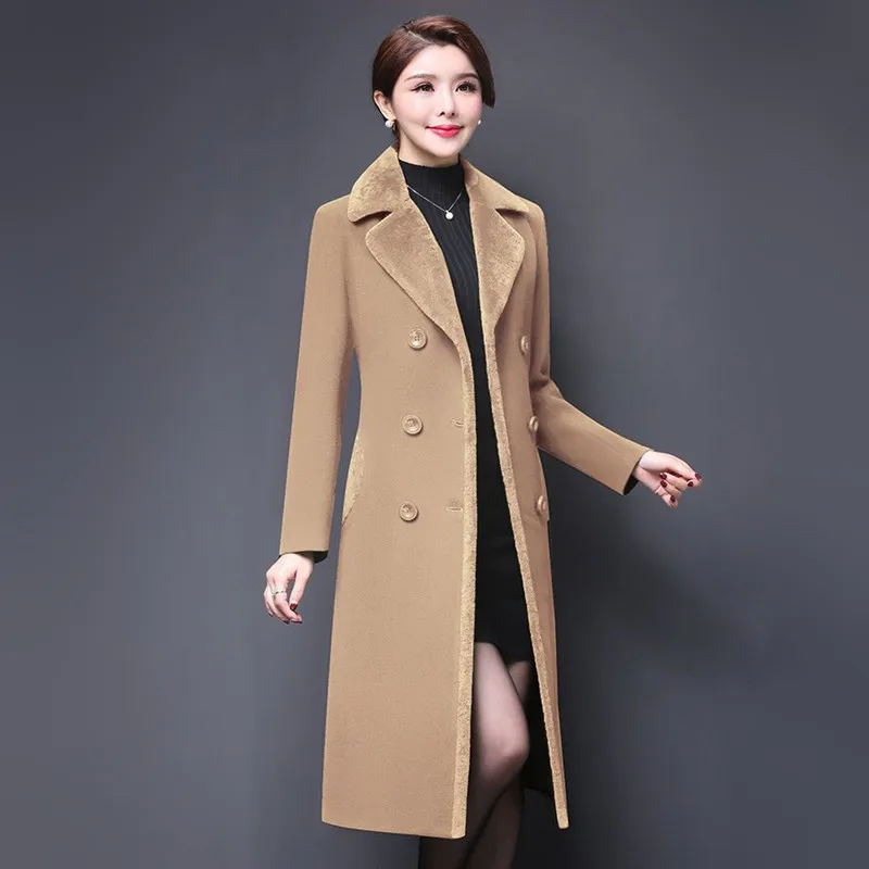 

Женское зимнее шерстяное пальто, 2020, модная утепленная кашемировая длинная куртка с воротником, теплые облегающие топы, женская верхняя оде...