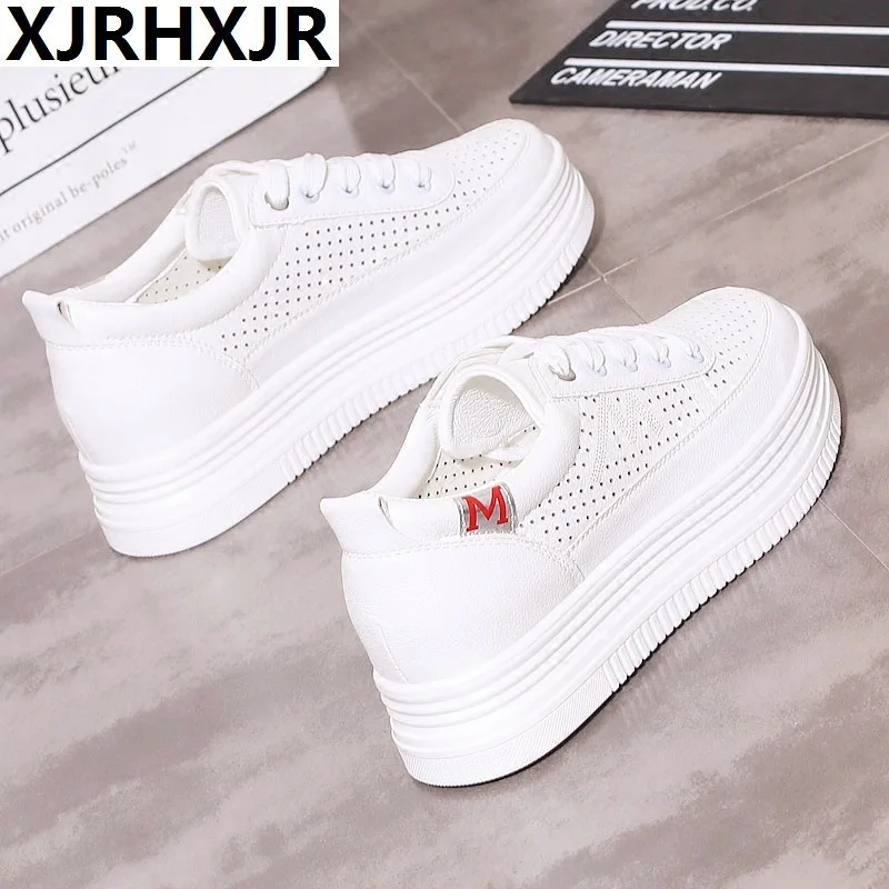 Женские кроссовки на платформе белые дышащие шнуровке повседневная спортивная