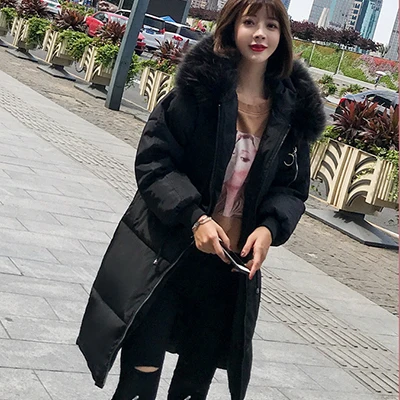 Black Hardy теплый меховой пуховик с капюшоном для женщин, однотонный, на шнуровке, плюс размер, хлопковая парка, длинные пальто, женские корейские утепленные куртки с длинными рукавами - Цвет: Black