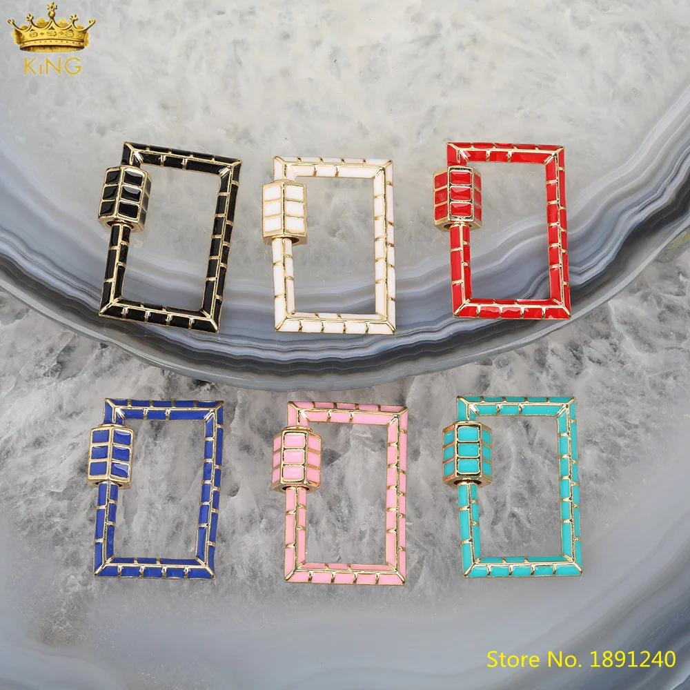 

5Pcs 16x19mm Rainbow Enamel Rectangle Lock Clasps Connector Necklace,Lampwork Metal Carabiner Clasps For DIY Jewelry Making