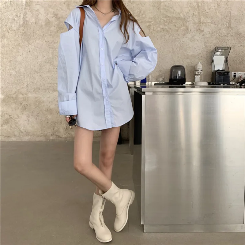 

IEQJ Shirt Womens Office Lady Loose Wild Simple Solid Full Sleeve Lapel Collar Designed 2021 New Spring Summer Fashion XA116