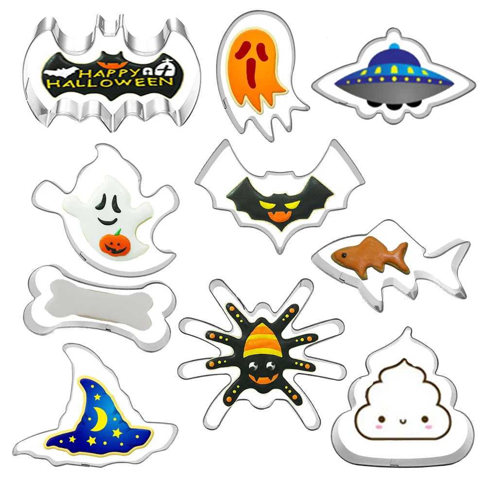 

10pcs Halloween Cookie Cutter Mould Biscuit Press Icing Set Stamp Mold Dessert Tools Spider Kitchen Gadgets Cake Decorate Tool