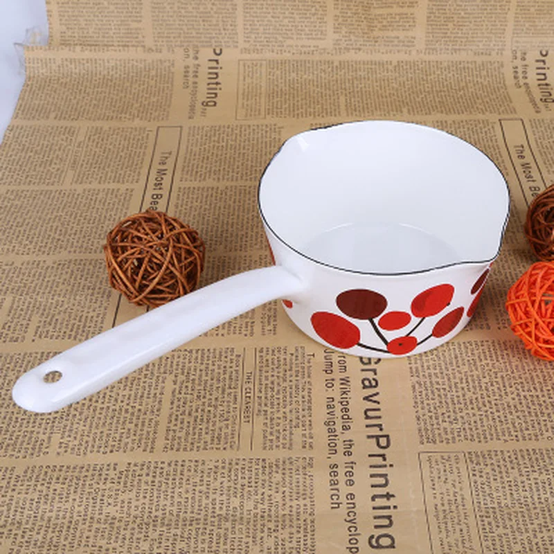 

Kitchen Pot 1.3L Japanese Style Small Enamel Milk Pot Kitchen Cooking Pan Stockpot Baby Food Pot with Handle for One People