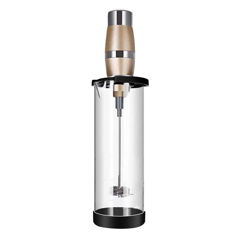 

New Hand-Held Milk Frother,Double-Layer Milk Foam Head with Stainless Steel Whisk Glass Cup&Cleaning Brush