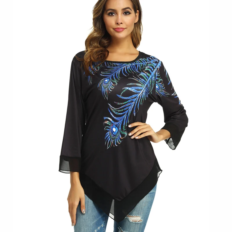 Весна 2020 Новое поступление женская футболка с круглым вырезом и длинными